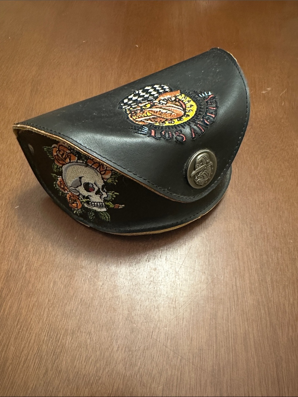 Ed Hardy Black Embroidered Leather Sunglasses Case
